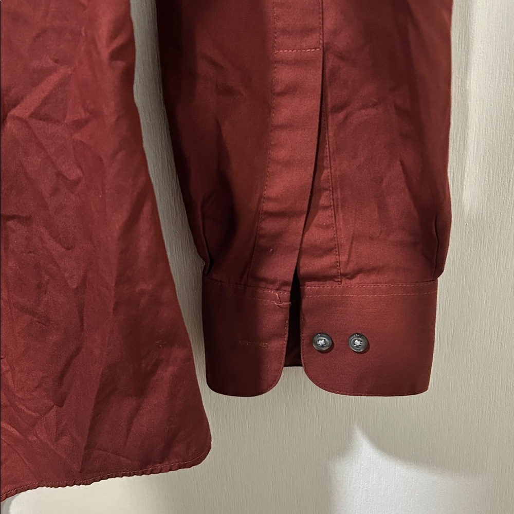 VANHEUSEN MENS BURGUNDY LONG SLEEVE BUTTON UP SHIRT FITTED Sz 34/35 - Picture 7 of 7